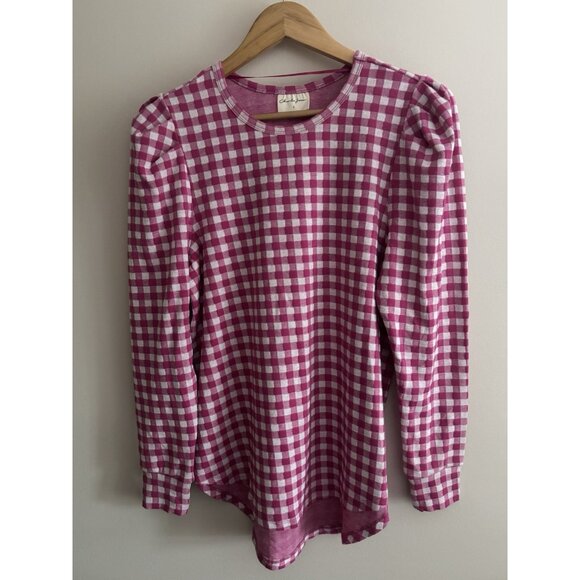 Charlie Jane Tops - Charlie Jane Pink & White Gingham Shirt Size Small Puffed Sleeves Praire Cowgirl